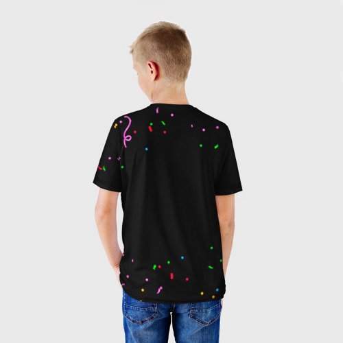 Детская футболка 3D с принтом Праздничная Ксения конфетти, вид сзади #2