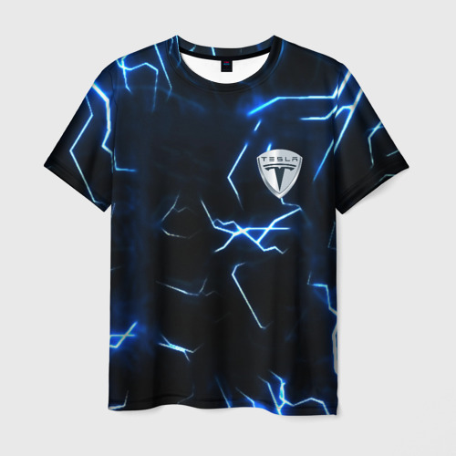 Мужская футболка с принтом Tesla storm, вид спереди №1