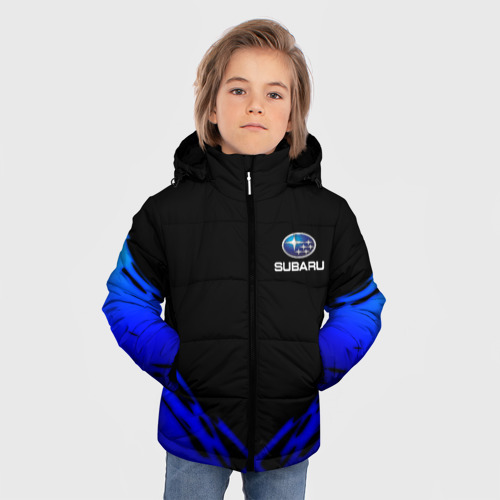 Зимняя куртка для мальчиков 3D с принтом Subaru geomery, фото на моделе #1