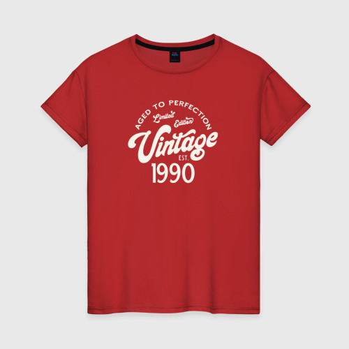 Женская футболка хлопок с принтом 1990 год - выдержанный до совершенства, вид спереди #2