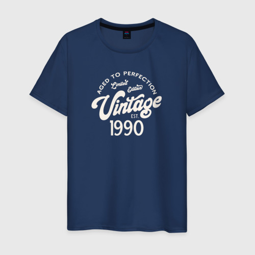 Мужская футболка хлопок 1990 год - выдержанный до совершенства, цвет темно-синий