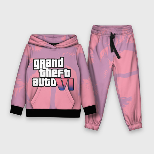 Детский костюм с толстовкой 3D GTA 6 pink, цвет черный