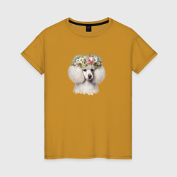 Пудель белый в цветочном венке – Женская футболка хлопок с принтом купить со скидкой в -20%