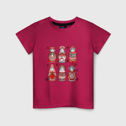 Детская футболка хлопок Шесть матрешек в стиле мезенской росписи