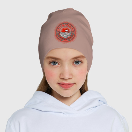 Детская шапка демисезонная Архангельск - круглый мотив в стиле мезенской росписи, цвет пыльно-розовый - фото 5