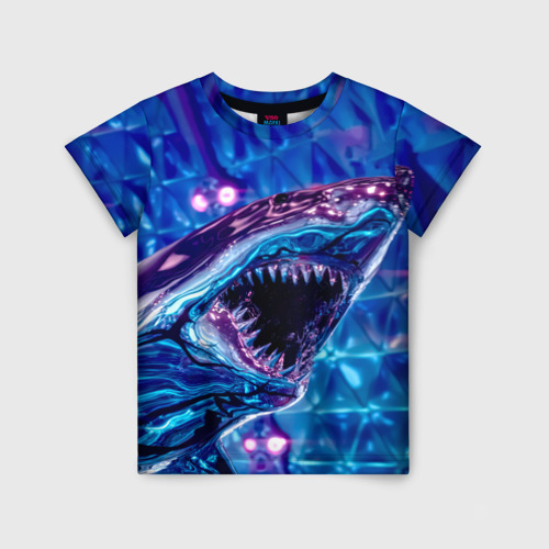 Детская футболка 3D с принтом Фиолетовая акула, вид спереди #2