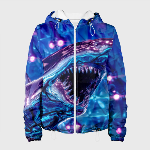 Женская куртка 3D Фиолетовая акула, цвет белый