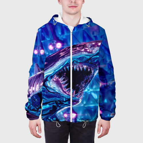 Мужская куртка 3D с принтом Фиолетовая акула, вид сбоку #3