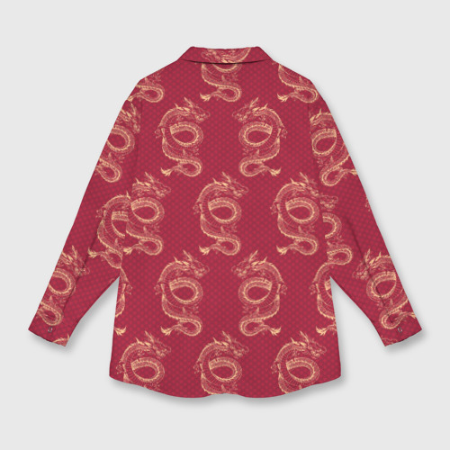 Мужская рубашка oversize 3D с принтом Китайский дракон на красном фоне, вид сзади #1