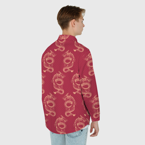 Мужская рубашка oversize 3D с принтом Китайский дракон на красном фоне, вид сзади #2