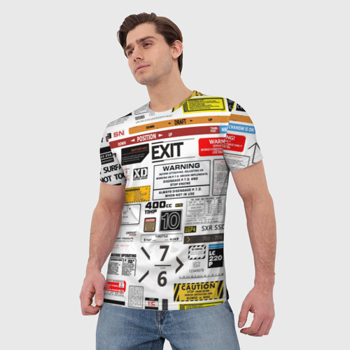 Мужская футболка 3D Предупреждающие наклейки, цвет 3D печать - фото 3