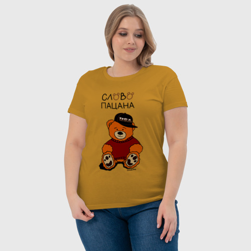 Женская футболка хлопок Мишка в кепке: слово пацана, цвет горчичный - фото 6