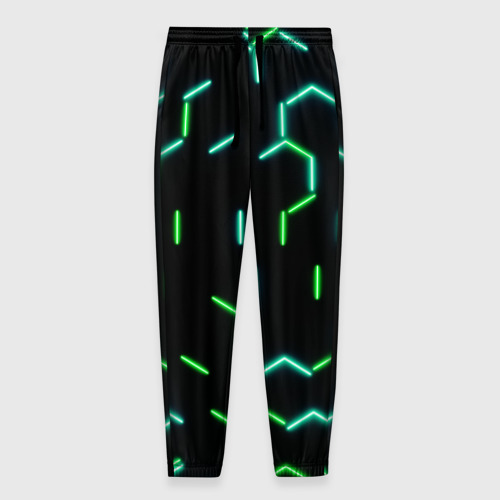 Мужские брюки 3D Зеленые неоновые неполные гексагоны, цвет 3D печать
