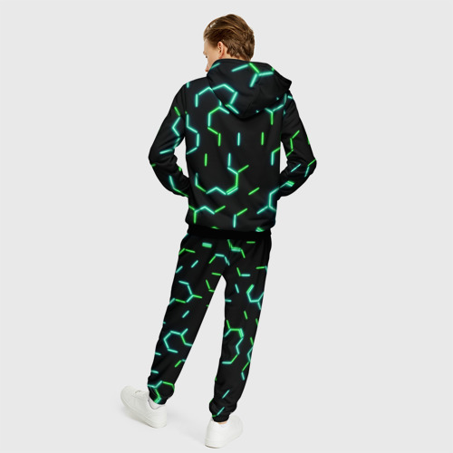Мужской костюм 3D Зеленые неоновые неполные гексагоны, цвет черный - фото 4