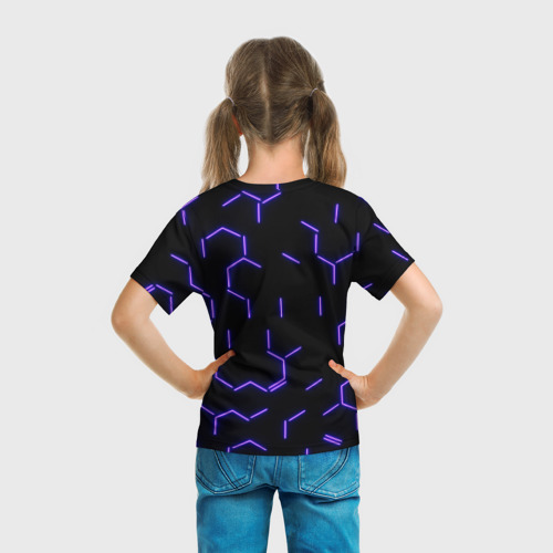 Детская футболка 3D Фиолетовые неоновые неполные гексагоны, цвет 3D печать - фото 6