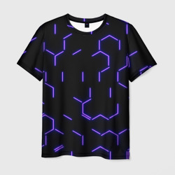 Мужская футболка 3D Фиолетовые неоновые неполные гексагоны