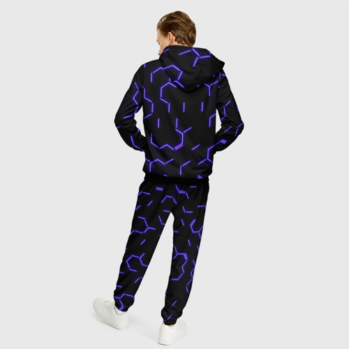 Мужской костюм 3D Фиолетовые неоновые неполные гексагоны, цвет черный - фото 4