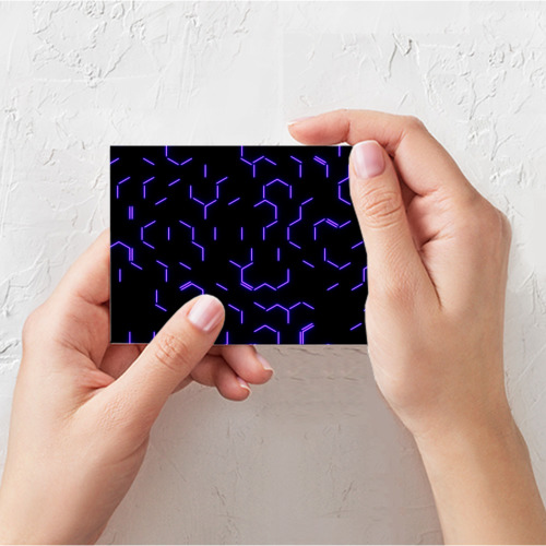 Поздравительная открытка Фиолетовые неоновые неполные гексагоны, цвет белый - фото 3