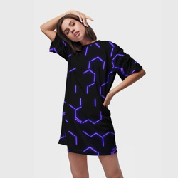 Платье-футболка 3D Фиолетовые неоновые неполные гексагоны - фото 2