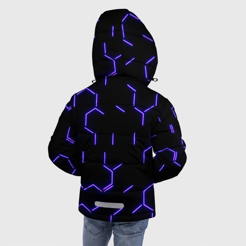 Зимняя куртка для мальчиков 3D Фиолетовые неоновые неполные гексагоны, цвет черный - фото 4