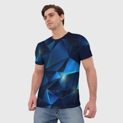 Мужская футболка 3D Синяя геометрическая абстракция  - фото 2