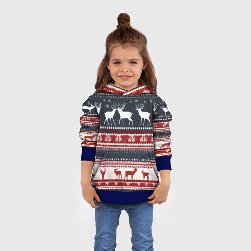 Детская толстовка 3D Олени белые и красные свитер новогодний, цвет синий - фото 4