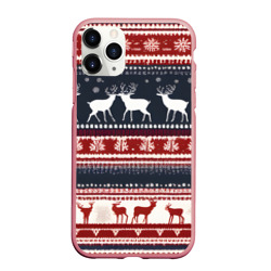 Чехол для iPhone 11 Pro Max матовый Олени белые и красные свитер новогодний