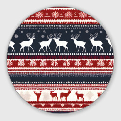 Круглый коврик для мышки Олени белые и красные свитер новогодний