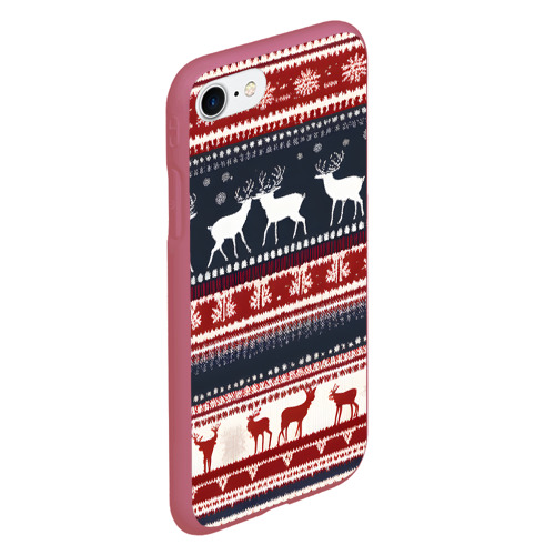Чехол для iPhone 7/8 матовый с принтом Олени белые и красные свитер новогодний, вид сбоку #3