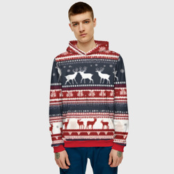 Мужская толстовка 3D Олени белые и красные свитер новогодний - фото 2