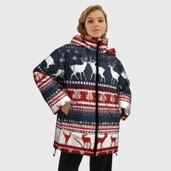 Женская зимняя куртка Oversize Олени белые и красные свитер новогодний - фото 2