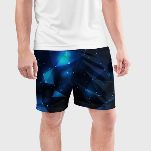 Мужские шорты спортивные с принтом Синяя    геометрическая    абстракция, фото на моделе #1