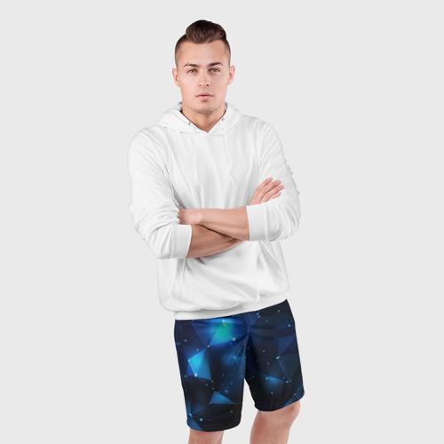 Мужские шорты спортивные с принтом Синяя    геометрическая    абстракция, фото #4