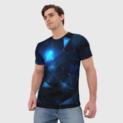 Мужская футболка 3D Синяя  неоновая геометрия - фото 2