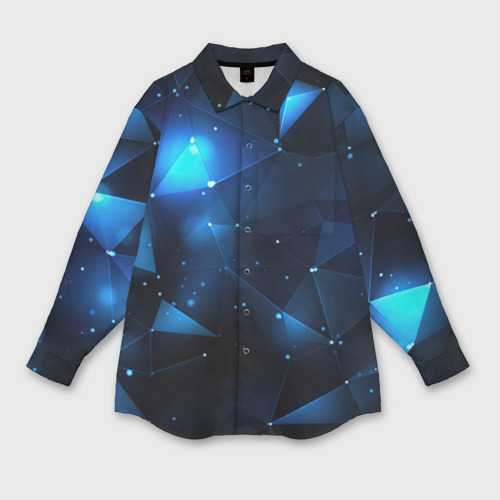 Мужская рубашка oversize 3D с принтом Синяя    геометрическая    абстракция, вид спереди #2