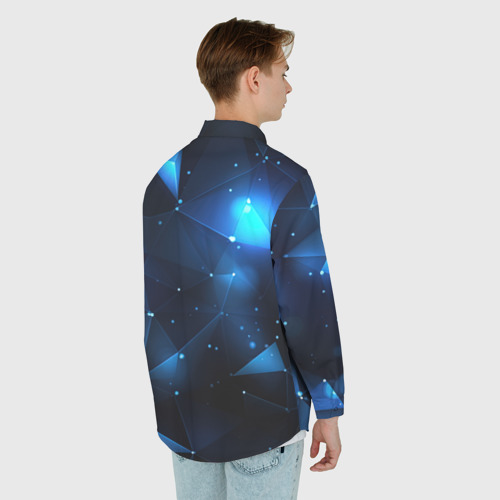 Мужская рубашка oversize 3D с принтом Синяя    геометрическая    абстракция, вид сзади #2