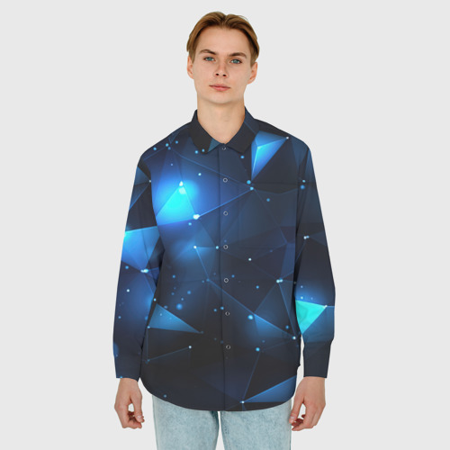 Мужская рубашка oversize 3D с принтом Синяя    геометрическая    абстракция, фото на моделе #1