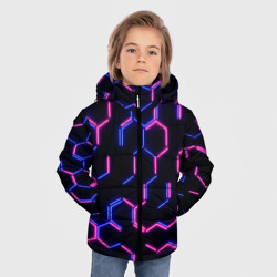 Зимняя куртка для мальчиков 3D Сине-розовые неоновые неполные гексагоны - фото 2