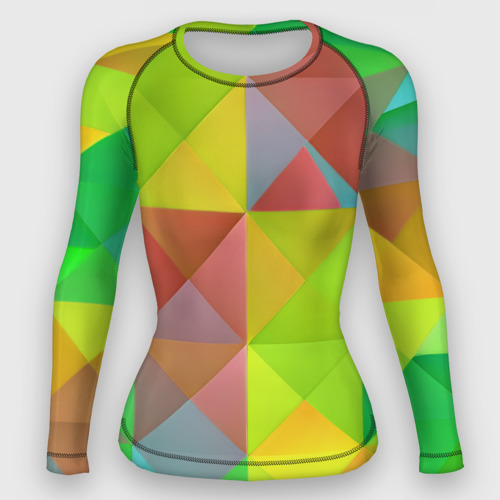 Женский рашгард 3D с принтом Разноцветные фигуры, вид спереди #2