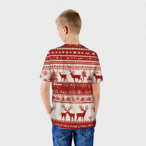 Детская футболка 3D с принтом Красные олени, вид сзади #2