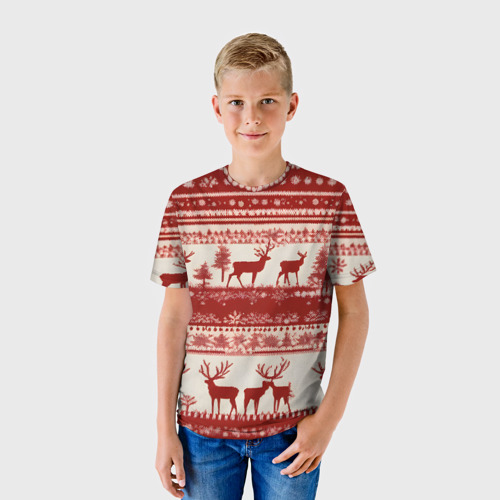 Детская футболка 3D с принтом Красные олени, фото на моделе #1