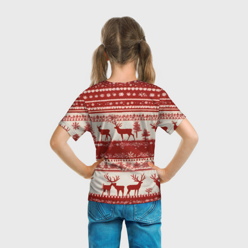 Детская футболка 3D с принтом Красные олени, вид сзади #2