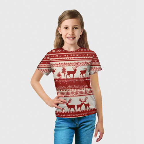 Детская футболка 3D с принтом Красные олени, вид сбоку #3