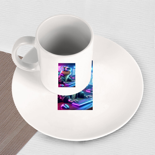 Набор: тарелка + кружка Капибара игроман - неоновое свечение - фото 3