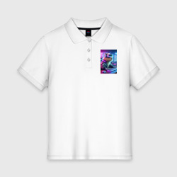 Женское поло хлопок Капибара игроман - неоновое свечение