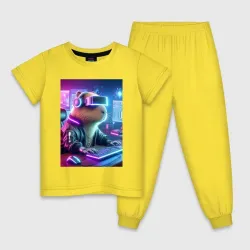 Детская пижама хлопок Капибара игроман - неоновое свечение