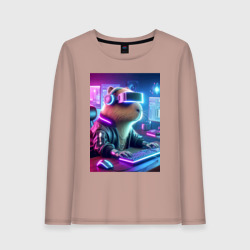 Женский лонгслив хлопок Капибара игроман - неоновое свечение