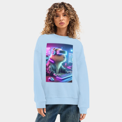 Женский свитшот oversize без начеса хлопок Капибара игроман - неоновое свечение - фото 2