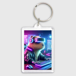 Брелок прямоугольный 35*50 Капибара игроман - неоновое свечение