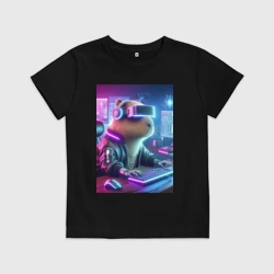 Детская футболка хлопок Капибара игроман - неоновое свечение
